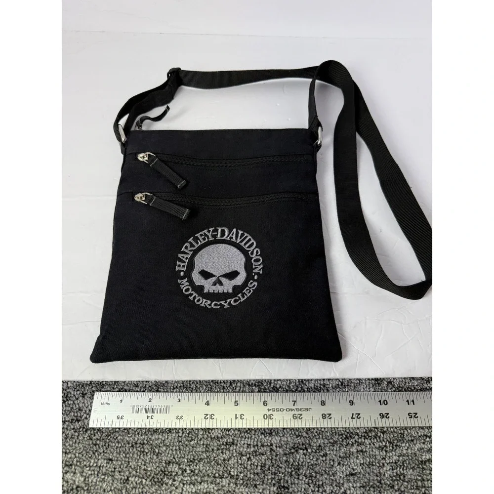 Harley-Davidson Willie G Skull Black Canvas Crossbody Bag Adjustable Strap